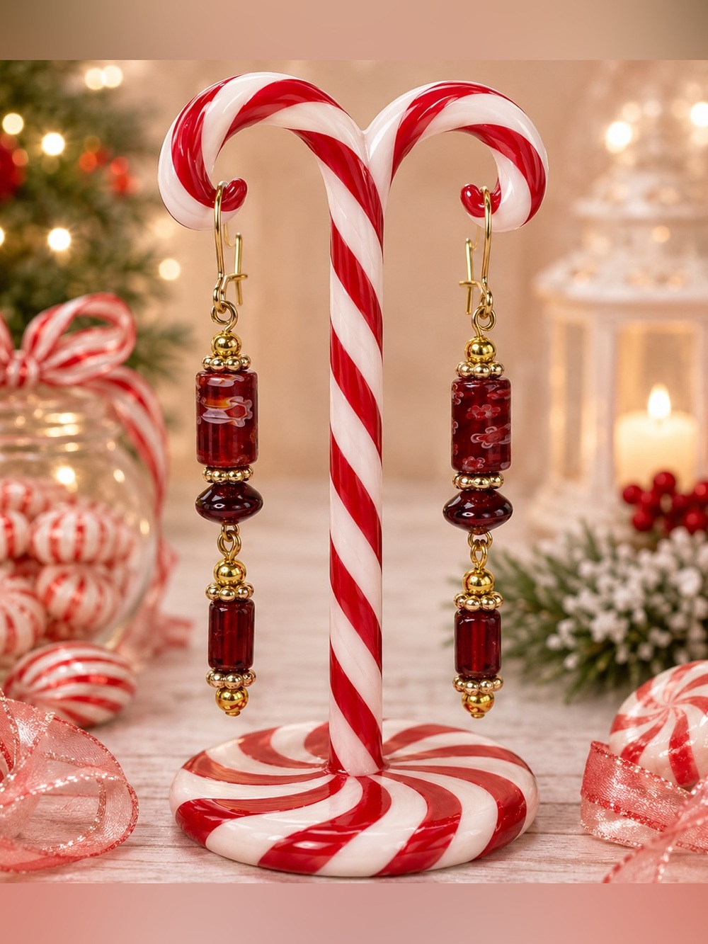 Murano Glass Millefiori Glass Beaded Dangle Earrings